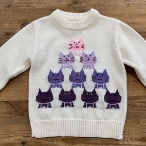 Vintage Toddler Kids Cats face‎ Knit Sweater